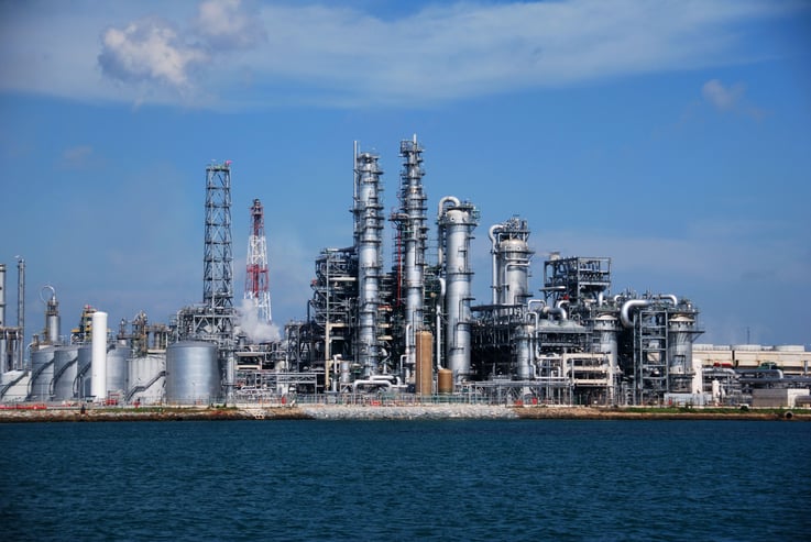 Image shows the a petrochemical operation on an industrial island 